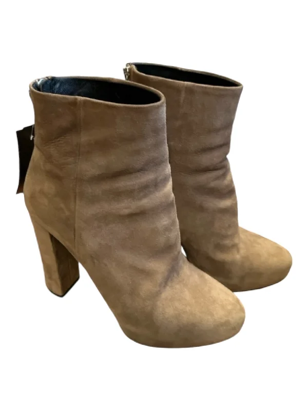 booties for healthcare workers-  Prada Shoe Size 38.5 Taupe Suede Platform Side Zip Booties