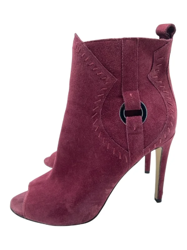 booties for streetwear-  Rebecca Minkoff Shoe Size 11 Burgundy Red Suede Peep Toe Stitch Detail Booties