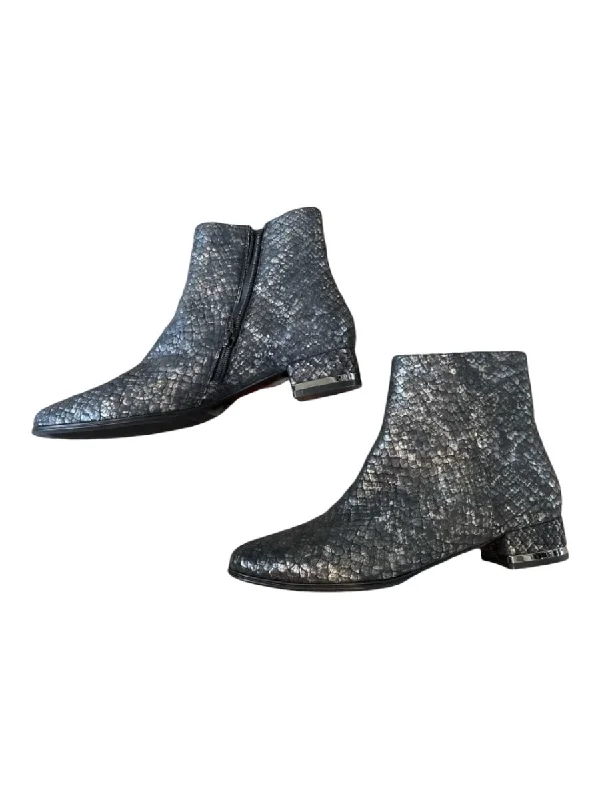 booties for maxi dresses-  Vaneli Shoe Size 10M Gray & Silver Leather Snake Embossed Side Zip Booties