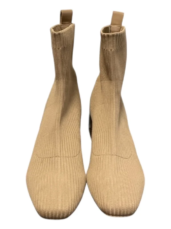 booties for minimalist wardrobes-  Dolce Vita Shoe Size 8 Taupe Fabric Ribbed Above the Ankle Sqaure Toe Booties