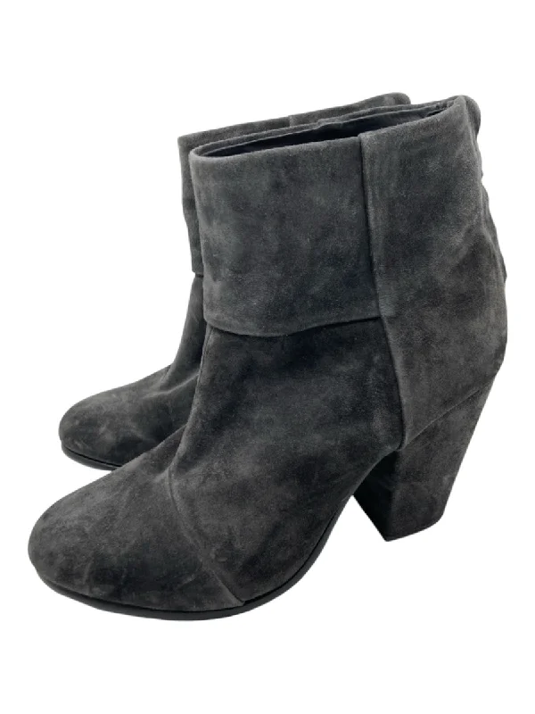 booties for active lifestyle-  Rag & Bone Shoe Size 39 Dark Gray Suede Block Heel Back Zip Booties