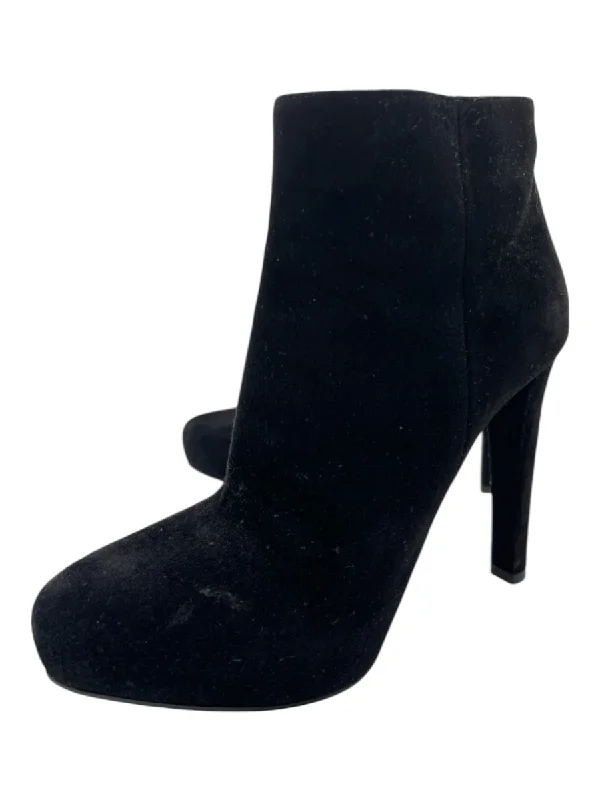 booties for joggers-  Prada Shoe Size 38 Black Suede Almond Toe Side Zip Platform Ankle Booties