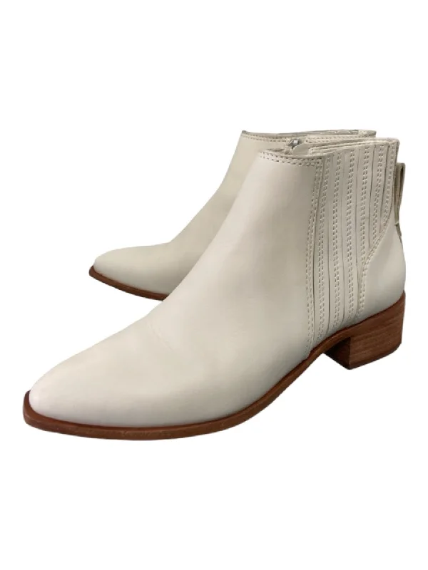 booties for foot fatigue-  Vince Camuto Shoe Size 7.5 Cream & Beige Leather Upper Pointed Toe Booties