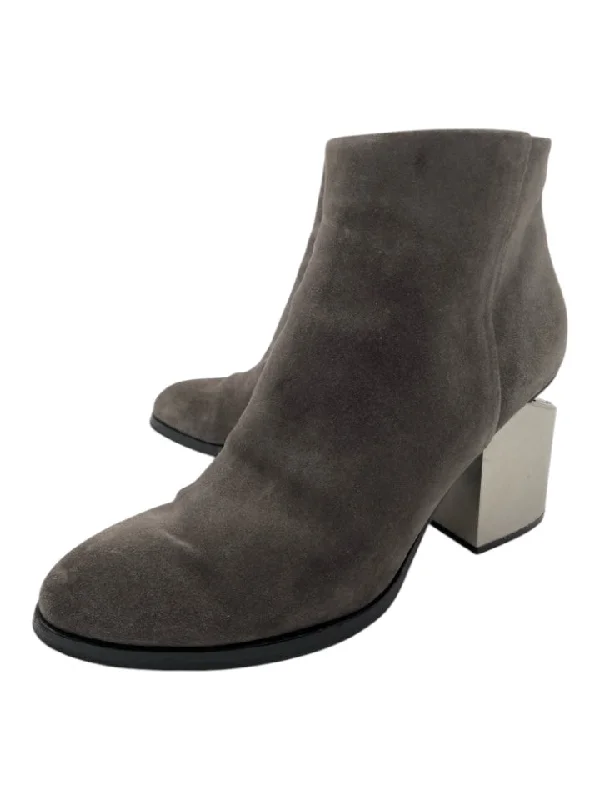 booties for sightseeing-  Alexander Wang Shoe Size 37 Gray & Silver Suede Block Heel Booties