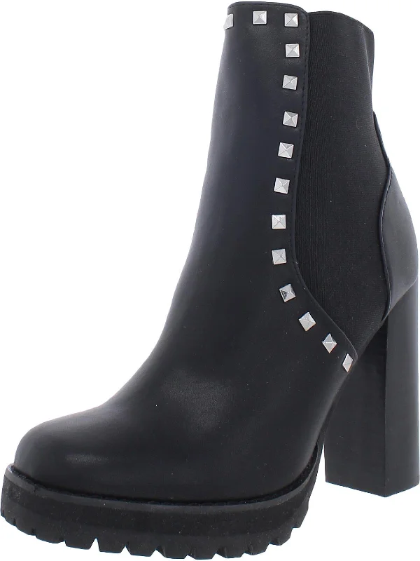 Grip Ankle Boots-Brisa Womens Faux Leather Studded Ankle Boots