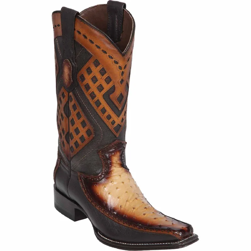 Men's Wild West Ostrich with Deer Skin Square Toe Boots 276F03