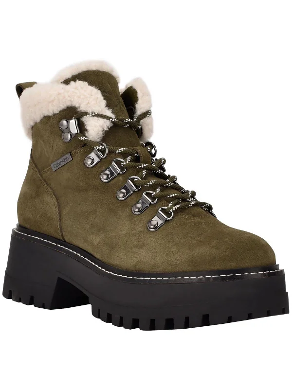 Premium Ankle Boots-Kristel Womens Faux Fur Lace-up Ankle Boots