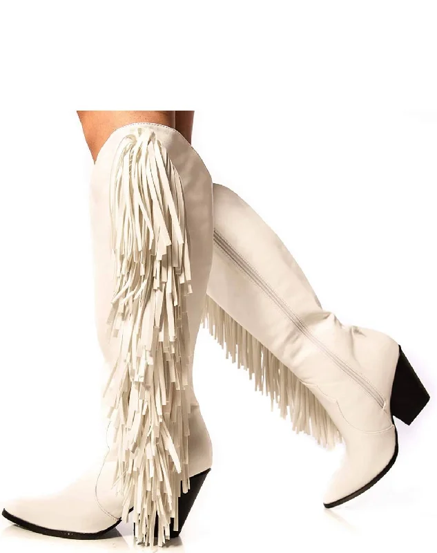 White Fringe Fun Boots