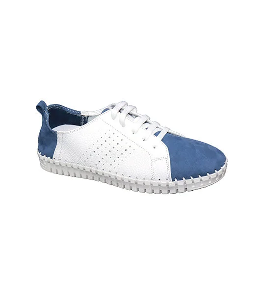 Athletic Shoes safety-Athletic Shoes for Strong-Ali White Leather Sneaker w/ Blue Suede Details, by Eric Michael