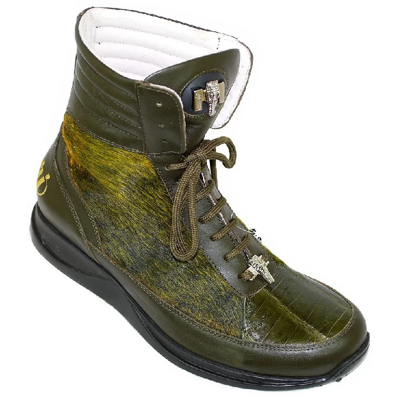 Mauri 8911 Money Green Genuine Alligator/Marbleized Pony Hair Boots