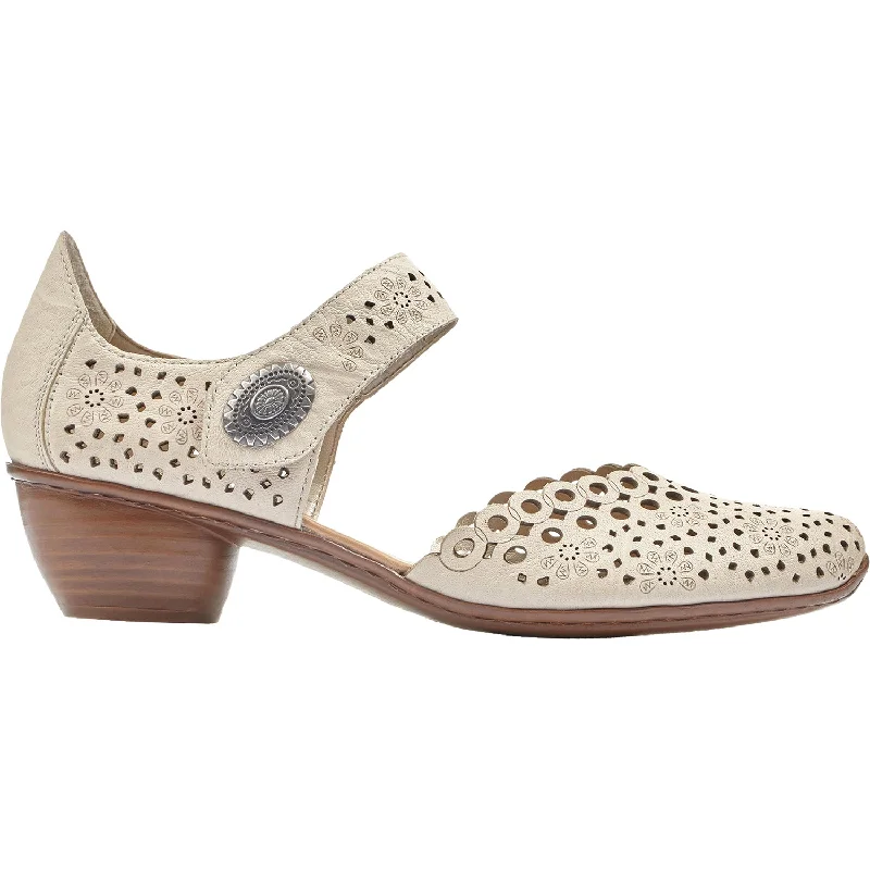 Metal Casual Shoes-Casual shoes with classic heels-Women's Rieker 43753-60 Mirjam 53 Crema Leather