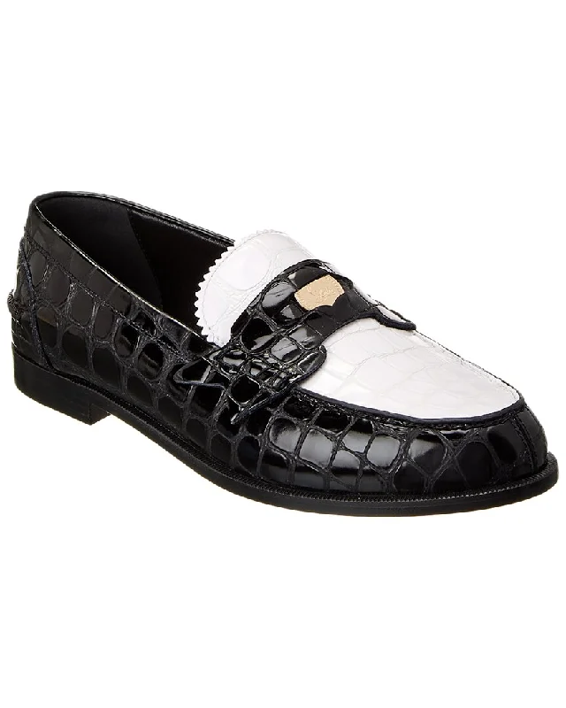 Loafers flexible sole-Loafers for long hours-Christian Louboutin Penny Alligator-Embossed Leather Loafer