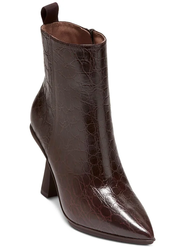 Insulated Ankle Boots-GA York Womens Embossed Leather Side Zip Ankle Boots