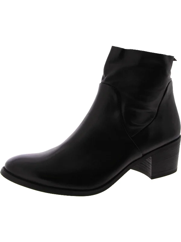 Hiking Ankle Boots-Womens Leather Block Heel Ankle Boots