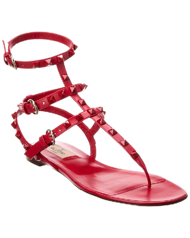 Sandals-for-large-feetSandals with Reliable Grip-Valentino Rockstud Caged Leather Ankle Strap Sandal