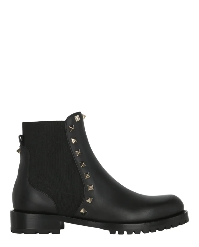 Perforated Ankle Boots-Rockstud Ankle Boots