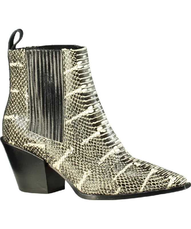 Iconic Ankle Boots-AEYDE Black Kate Snake-effect Leather Ankle Boots UK 8 EU 41 👠