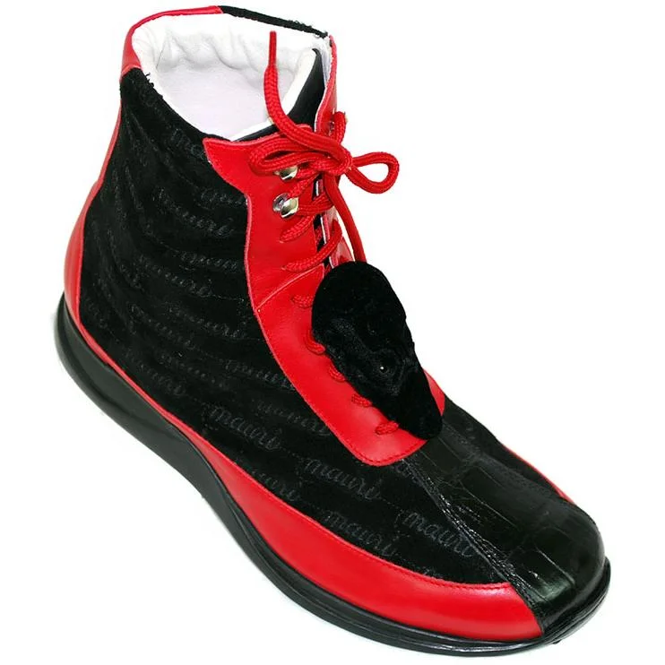 Mauri 8725 Red/Black Genuine Alligator/Nappa Leather/Mauri Embossed Velour Boots