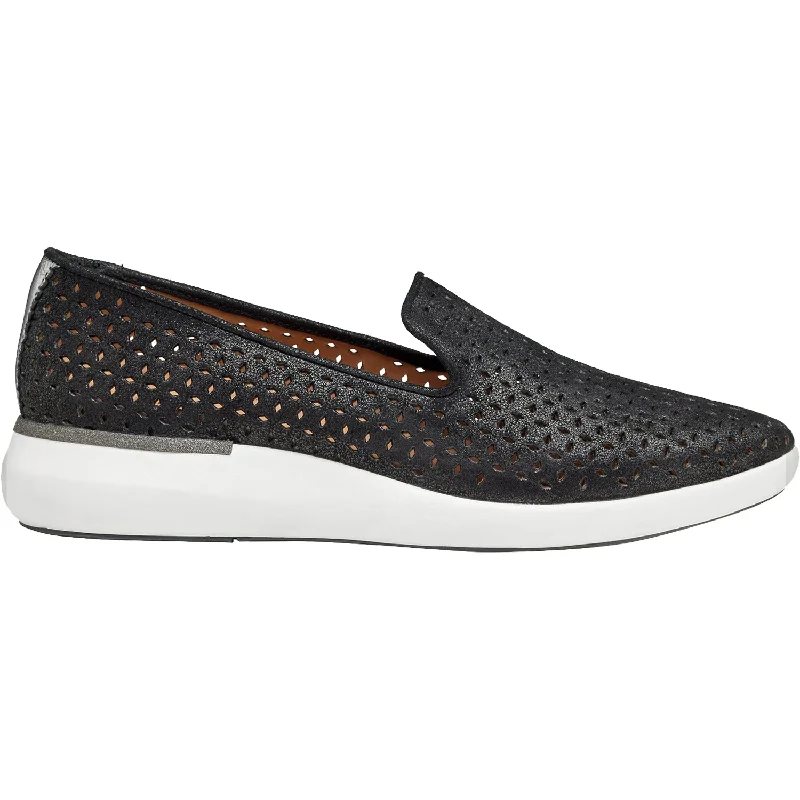 Humble Casual Shoes-Casual shoes with urban heels-Women's Johnston & Murphy Dakota Perf Slip-On Black Metallic Kid Suede