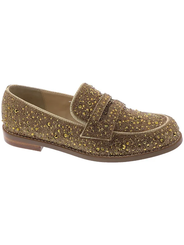 Loafers velvet texture-Loafers with slip-on design-Womens Rhinestone Flat Loafers