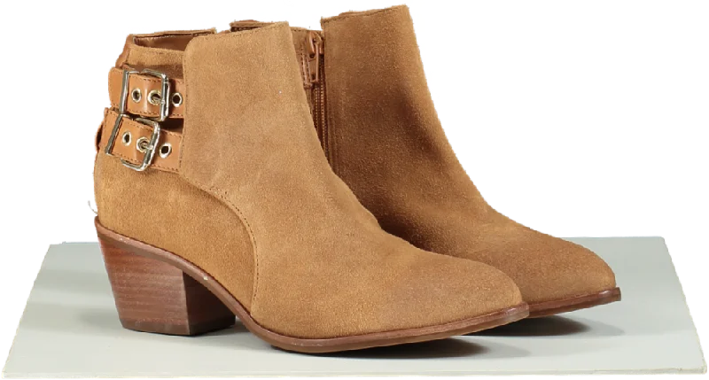 Hippie Ankle Boots-Dune London Pinna Tan Suede Buckle Detail Ankle Boots UK 4