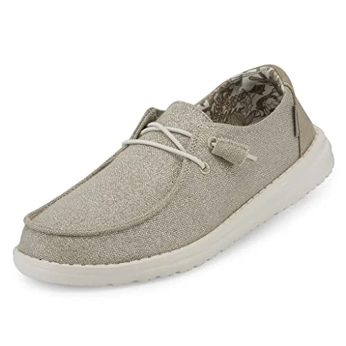 Loafers driving loafers-Loafers with soft trends-Hey Dude Women's Wendy Stretch Sparkling Beige Size 8 | Women’s Shoes | Women’s Lace Up Loafers | Comfortable & Light-Weight