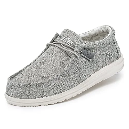 Loafers fleece insole-Loafers with durable trends-Hey Dude Men's Wally Linen Iron Size 13 | Men’s Shoes | Men’s Lace Up Loafers | Comfortable & Light-Weight