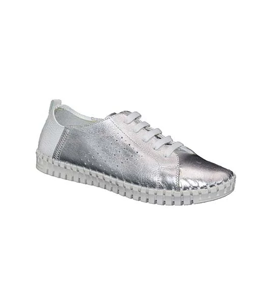 Athletic Shoes retail-Athletic Shoes for Stable-Brandie Silver w/ White Leather Sneakers by Eric Michael