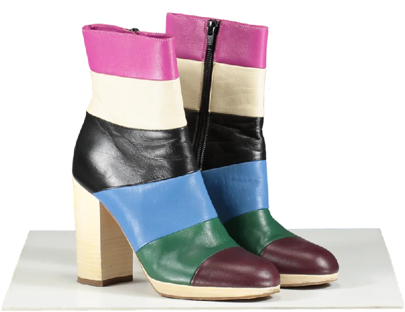 Daytime Ankle Boots-Valentino Multicoloured Striped Leather Ankle Boots UK 3 EU 36 👠