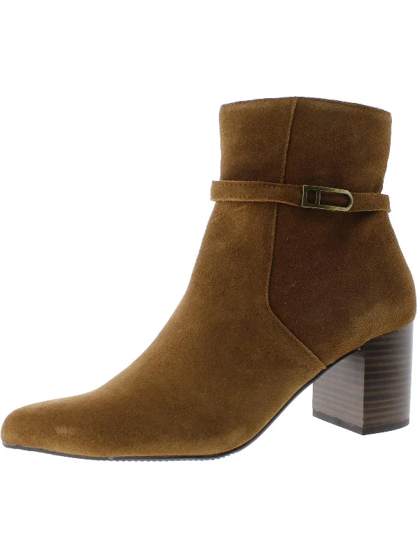 Warm-Lined Ankle Boots-Tatum Womens Suede Stacked Heel Ankle Boots