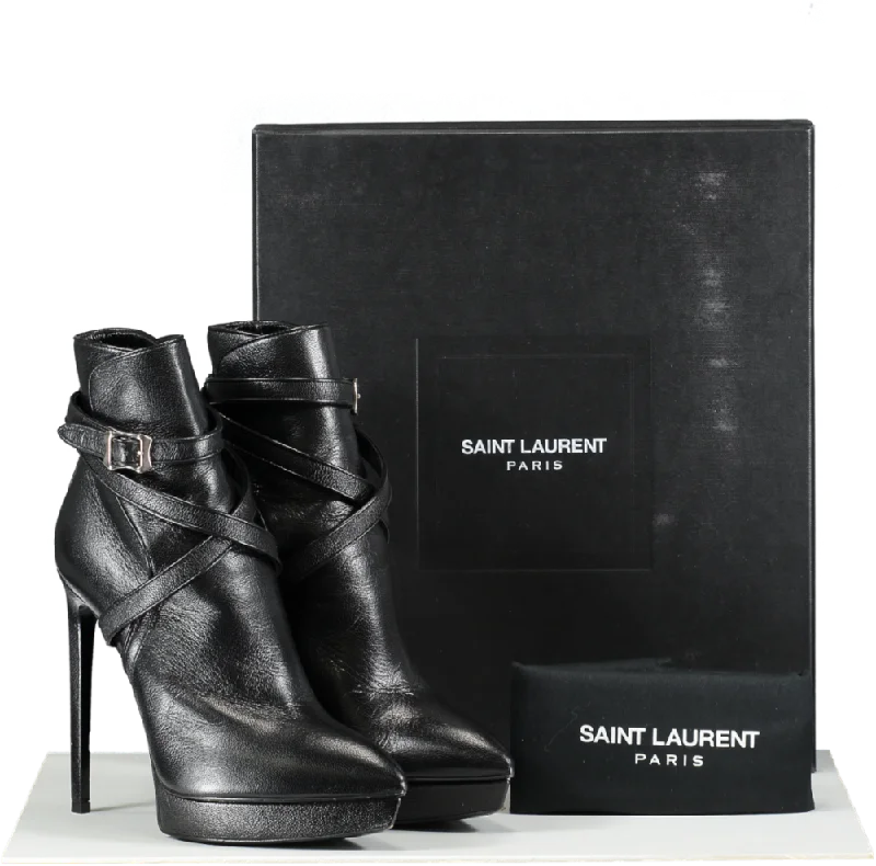 Distressed Ankle Boots-Saint Laurent Black Platform Leather Ankle Boots UK 7 EU 40 👠