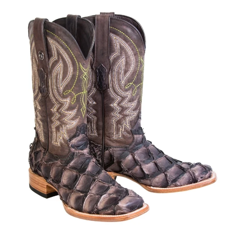 Tanner Mark Men's Genuine Monster Fish Square Toe Boots Chocolate TMX201319