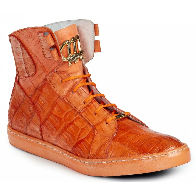 Mauri 6129 Orange Genuine Baby Crocodile/Calf Hand Painted Leather Wrap Sole Boots