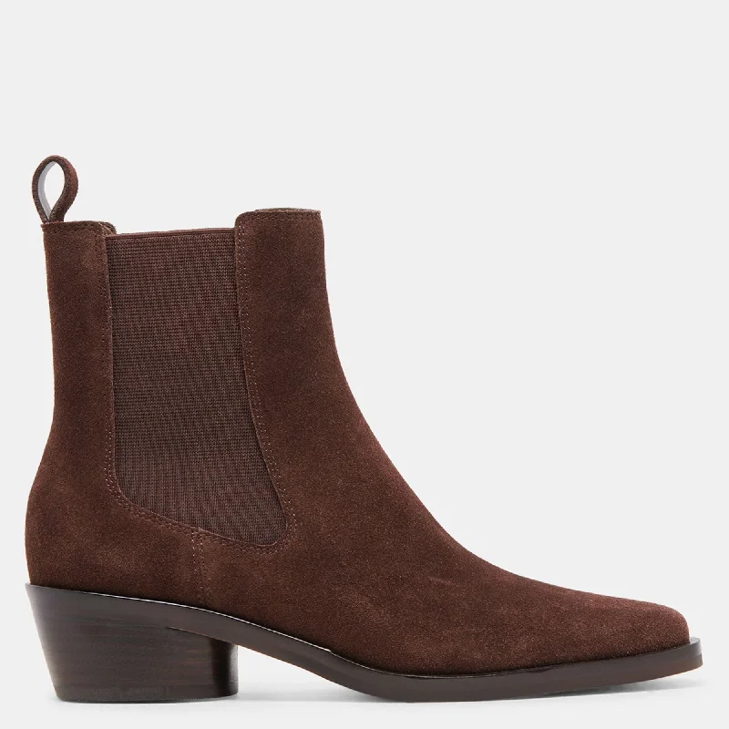 booties for work-  Foster Booties Dk Brown Suede