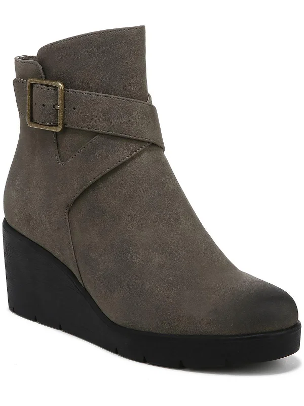 Rigid-Fit Ankle Boots-Archer Womens Faux Leather Wedge Ankle Boots