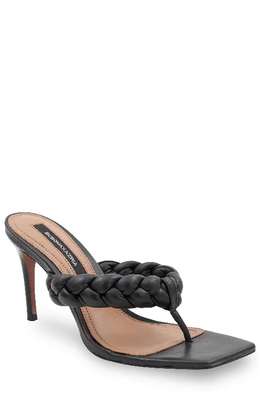 Sandals-for-teachersSandals with Breathable Lining-BELLA BLACK LEATHER BRAIDED SANDAL HEEL