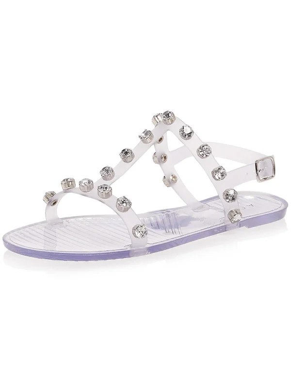 Sandals-for-theme-parksSandals with High Style Fit-Womens Rhinestone Plastic Strappy Sandals