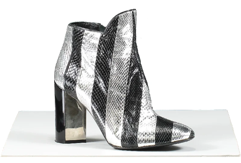 Geometric Ankle Boots-Pierre Hardy Metallic Belle Striped Snakeskin Ankle Boot, Black/silver UK 5 EU 38 👠