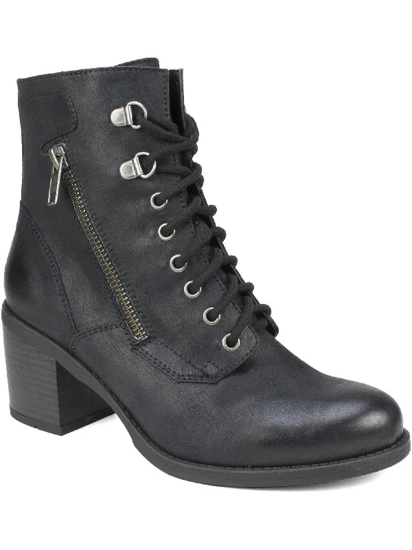 Wrinkle-Free Ankle Boots-Dorian Womens Faux Leather Block Heel Ankle Boots