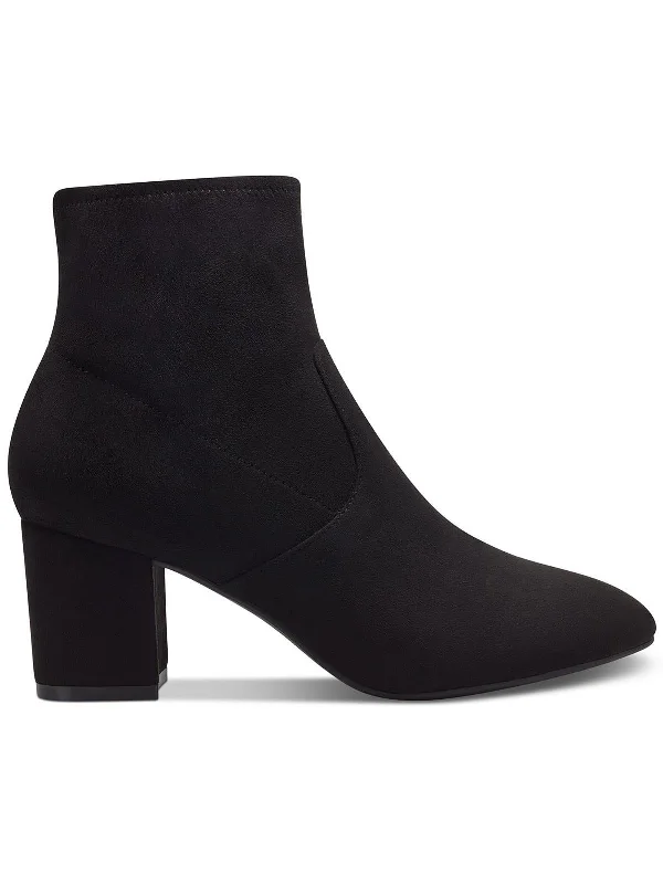 Earth-Tone Ankle Boots-Black Womens Block Heel Laceless Ankle Boots