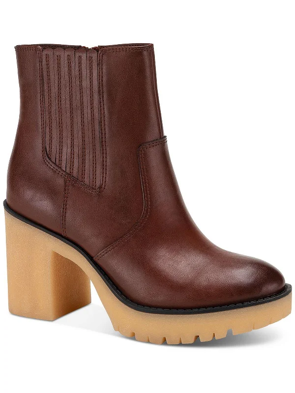 Chunky Ankle Boots-Lennii  Womens Faux Leather Platform Ankle Boots