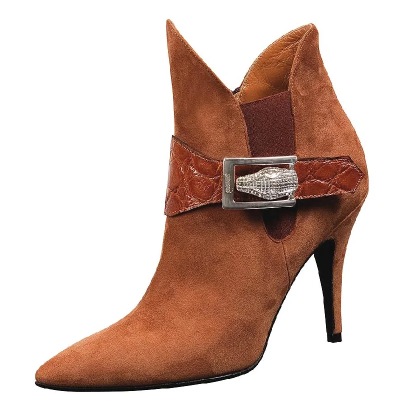 Mauri Ladies C/y 7564 Cognac Genuine Alligator/Suede Dress Boots