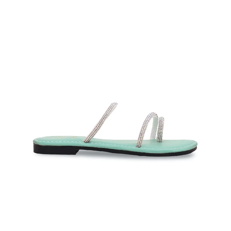 Slippers designer brand-Slippers for frosty nights-Girls Aqua Green Fancy Slipper KD5356