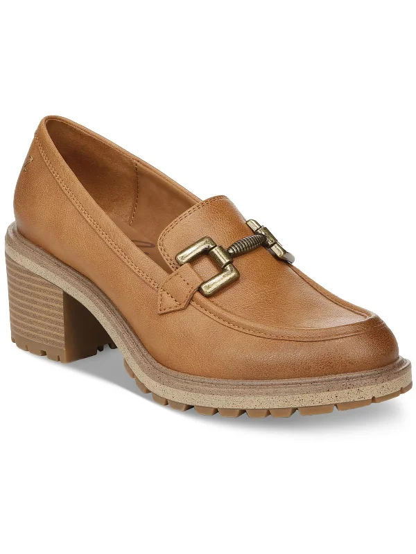 Loafers synthetic blend-Loafers with penny slot-Womens Round Toe Block Heel Loafers