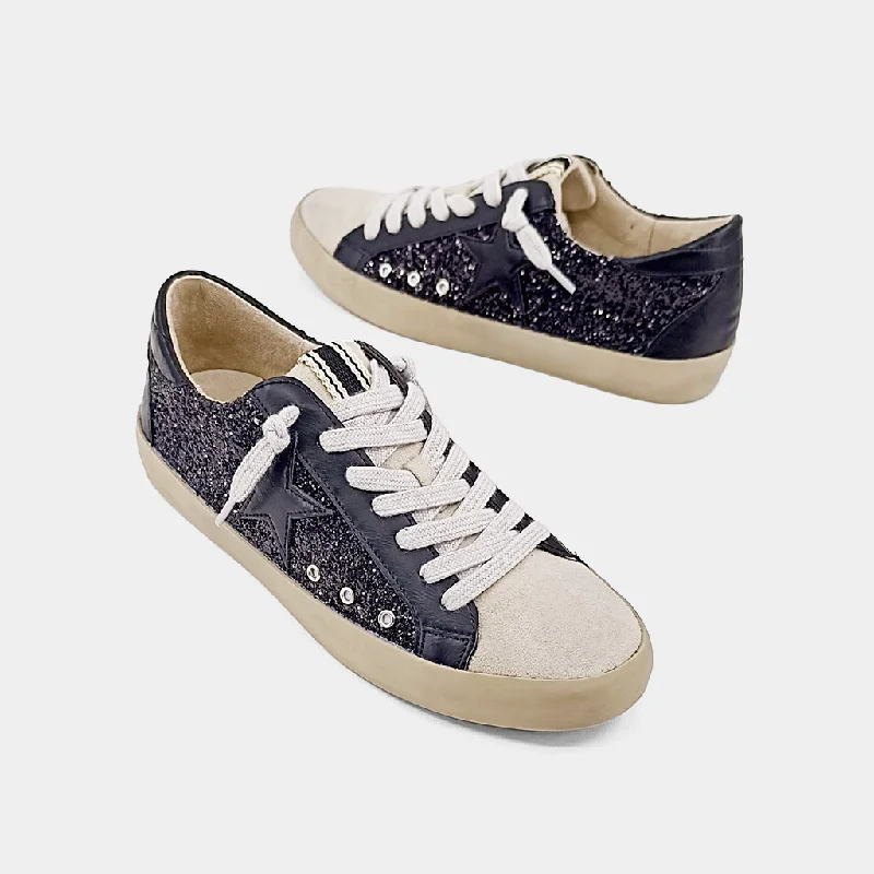 Athletic Shoes branded logo-Athletic Shoes for Weatherproof-Paula Black Shimmer Sneaker by SHU SHOP