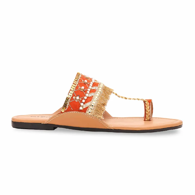 Slippers convention wear-Slippers with bright heels-Orange Fancy Women Chappal EC0206