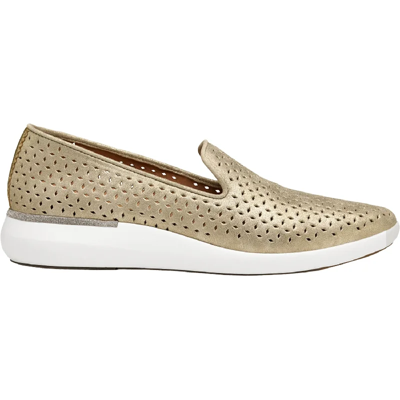 Trophy Casual Shoes-Casual shoes with relaxed soles-Women's Johnston & Murphy Dakota Perf Slip-On Gold Metallic Kid Suede