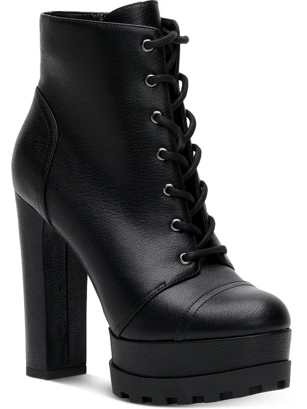 Tight-Fit Ankle Boots-Imala Womens Faux Leather Ankle Combat & Lace-up Boots