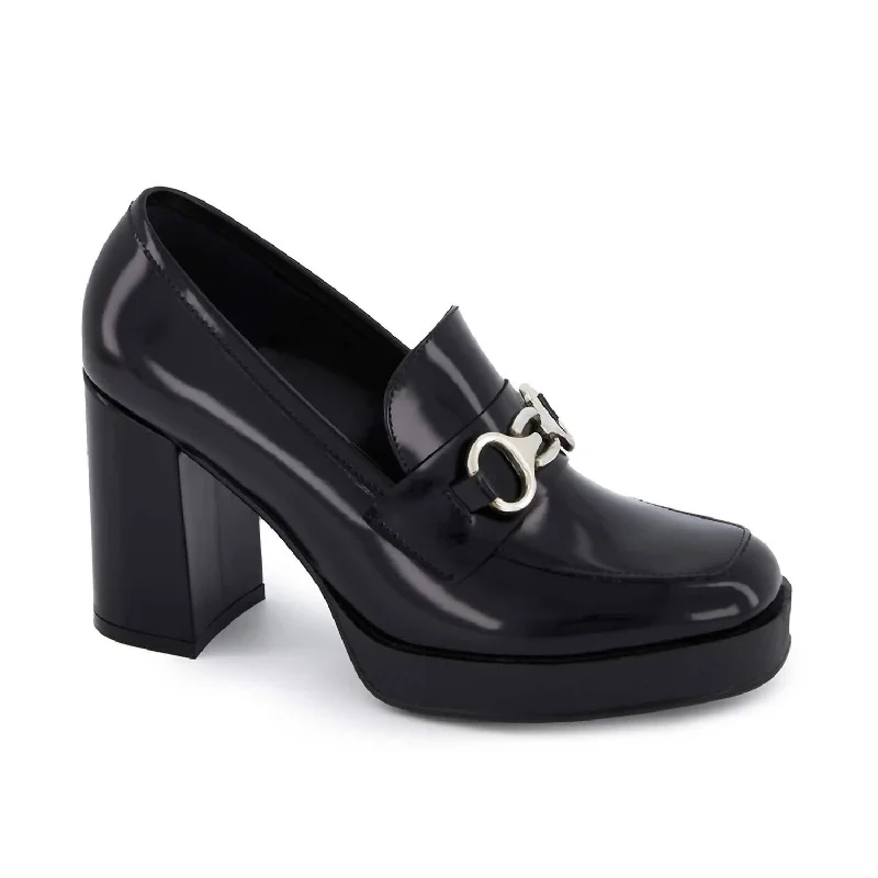 Loafers cool climate-Loafers with faux suede-Women's High Heel Loafers In Black