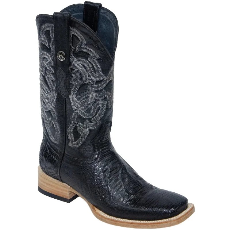 Tanner Mark Men's Genuine Lizard Lather Square Toe Boots Black TMX200438